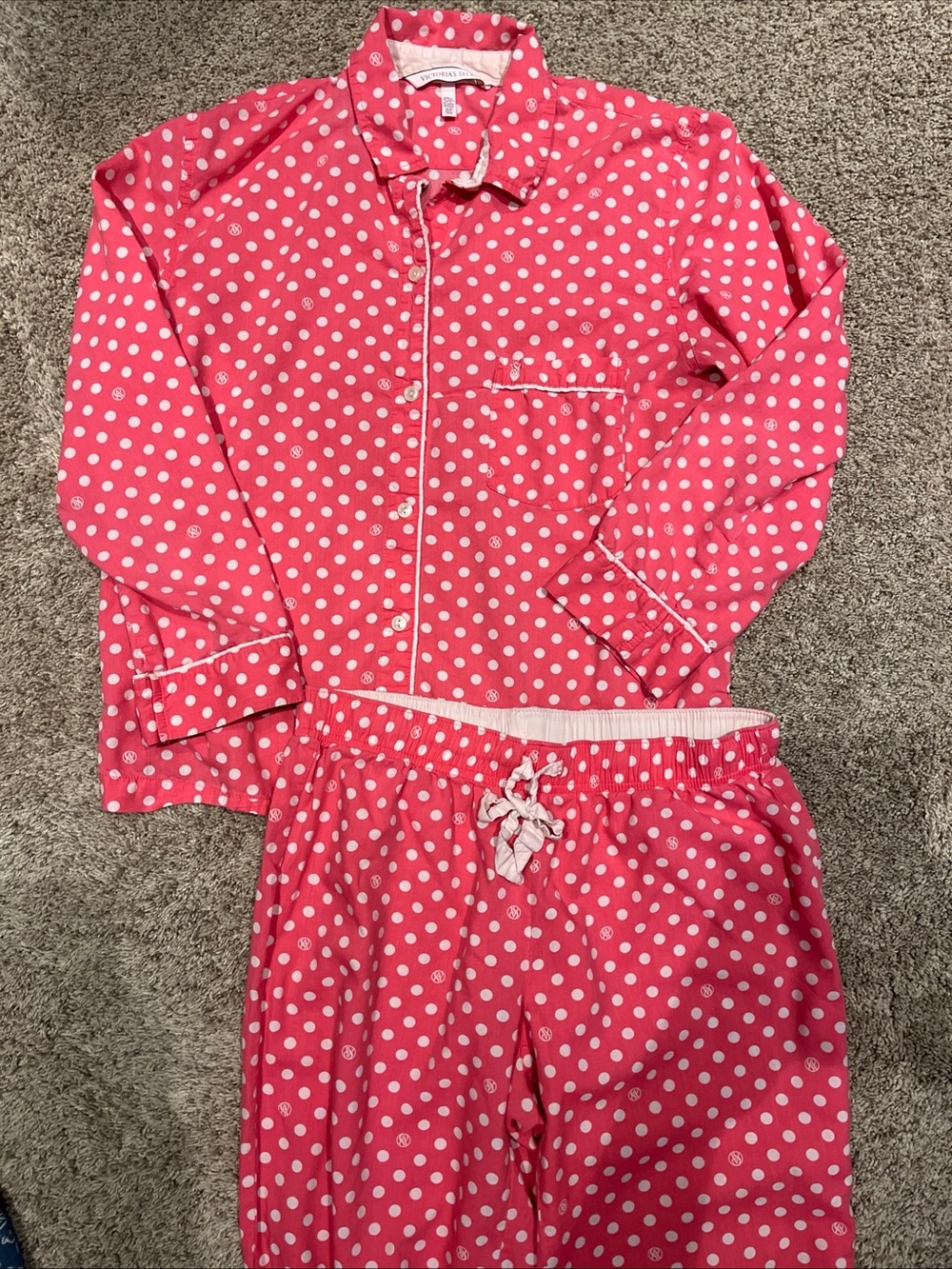 Victoria's Secret Hot Pink Polka Dot Pajama Set 100% Cotton S/Short
